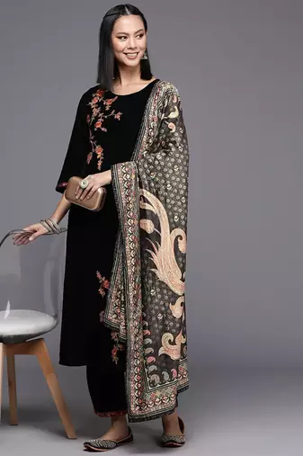 Trendmalls Black Partywear Salwar Suit for Women