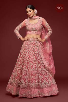 Fantasy Rose Thread Zari Badla And Glitter Dori Embroidered Net Lehenga Choli For Wedding 1