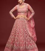 Fantasy Rose Thread Zari Badla And Glitter Dori Embroidered Net Lehenga Choli For Wedding