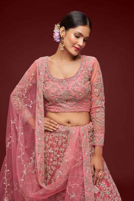 Fantasy Rose Thread Zari Badla And Glitter Dori Embroidered Net Lehenga Choli For Wedding 3