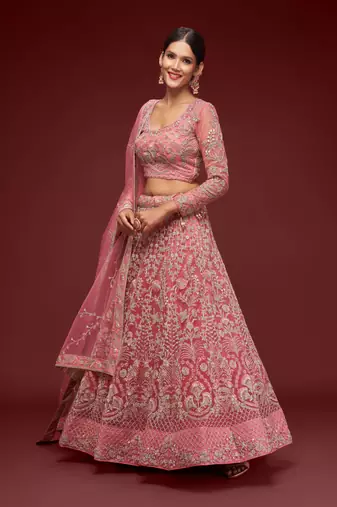 Fantasy Rose Thread Zari Badla And Glitter Dori Embroidered Net Lehenga Choli For Wedding