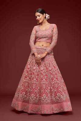 Fantasy Rose Thread Zari Badla And Glitter Dori Embroidered Net Lehenga Choli For Wedding 5