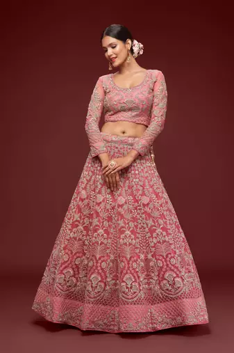 Fantasy Rose Thread Zari Badla And Glitter Dori Embroidered Net Lehenga Choli For Wedding