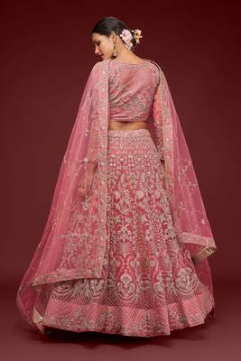 Fantasy Rose Thread Zari Badla And Glitter Dori Embroidered Net Lehenga Choli For Wedding 6