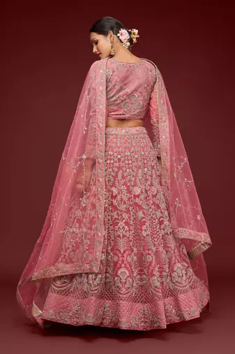 Fantasy Rose Thread Zari Badla And Glitter Dori Embroidered Net Lehenga Choli For Wedding