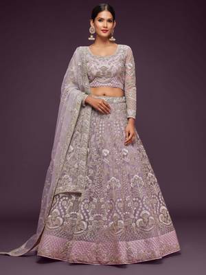 Dusky Orchid Thread Zari Badla And Glitter Dori Embroidered Net Lehenga Choli For Bridal 1