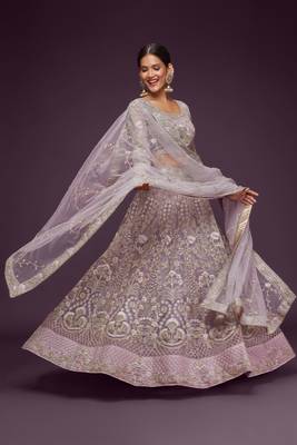 Dusky Orchid Thread Zari Badla And Glitter Dori Embroidered Net Lehenga Choli For Bridal 4