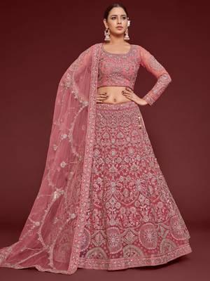 Fantasy Rose Thread Zari Badla And Glitter Dori Embroidered Net Party Wear Lehenga Choli 1