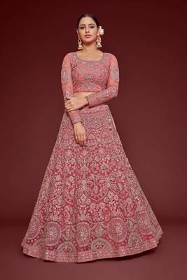 Fantasy Rose Thread Zari Badla And Glitter Dori Embroidered Net Party Wear Lehenga Choli 5