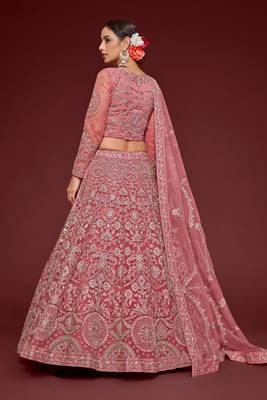 Fantasy Rose Thread Zari Badla And Glitter Dori Embroidered Net Party Wear Lehenga Choli 6