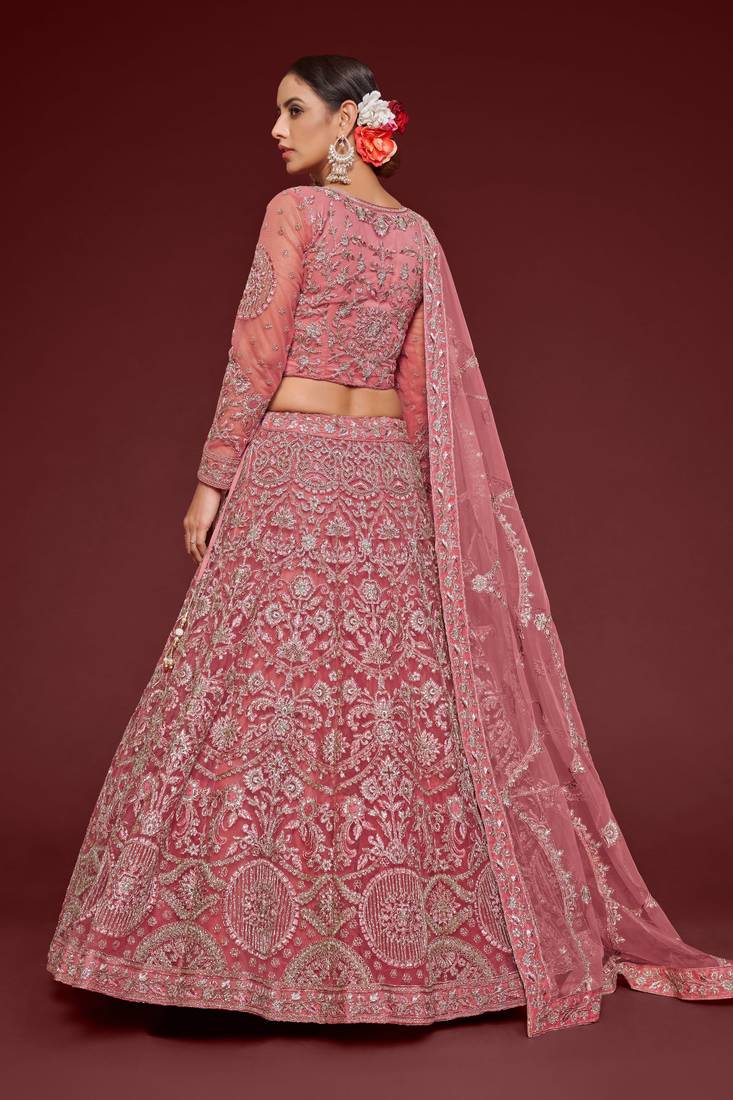Fantasy Rose Thread Zari Badla And Glitter Dori Embroidered Net Party Wear Lehenga Choli