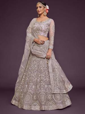 Dusky Orchid Thread Zari Badla And Glitter Dori Embroidered Net Lehenga Choli For Women 1