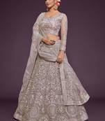 Dusky Orchid Thread Zari Badla And Glitter Dori Embroidered Net Lehenga Choli For Women