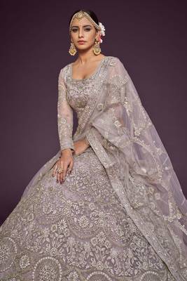Dusky Orchid Thread Zari Badla And Glitter Dori Embroidered Net Lehenga Choli For Women 4