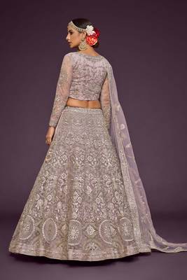 Dusky Orchid Thread Zari Badla And Glitter Dori Embroidered Net Lehenga Choli For Women 6