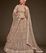  Royal Beige Thread Zari Badla And Glitter Dori Embroidered Net Lehenga Choli For Festival