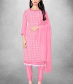 Peach georgette unstitched suit fabric set with embroidery work