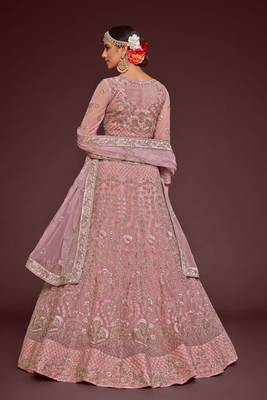 Light Pink Embroidered Soft Net Wedding Wear Lehenga Choli 6