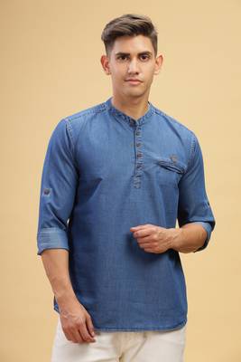 men's atlantic blue short denim kurta 1