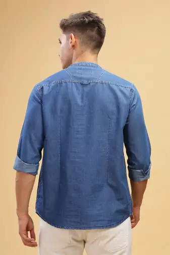 men's atlantic blue short denim kurta