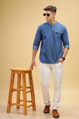 men's atlantic blue short denim kurta 4