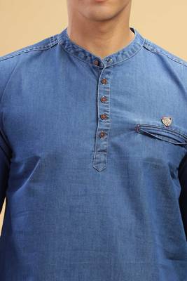 men's atlantic blue short denim kurta 5