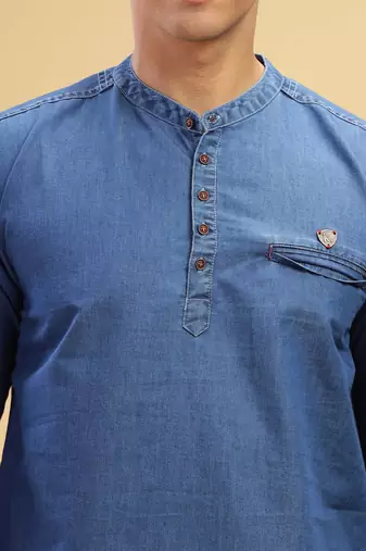 men's atlantic blue short denim kurta