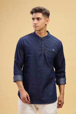 men's denimax blue short denim kurta 1