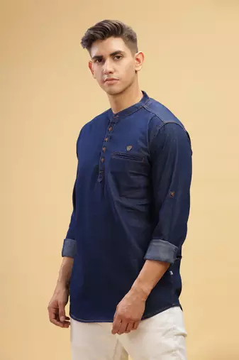 men's denimax blue short denim kurta