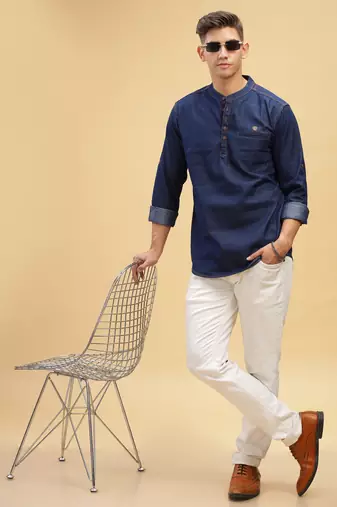 men's denimax blue short denim kurta
