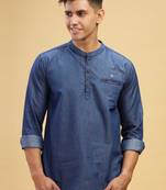 men's true blue short denim kurta