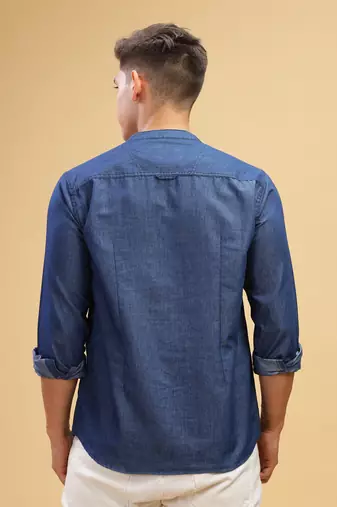 men's true blue short denim kurta