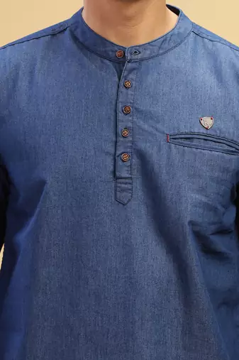 men's true blue short denim kurta