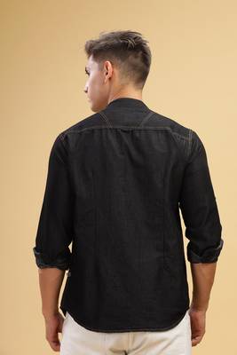 men's black short denim kurta 2