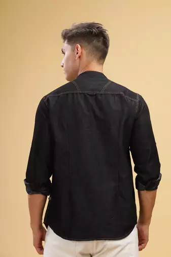men's black short denim kurta