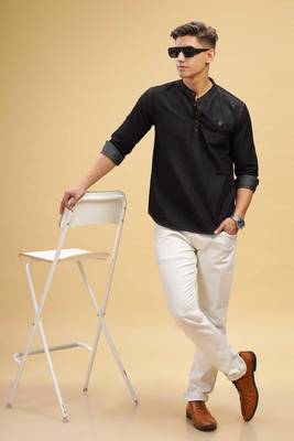 men's black short denim kurta 4