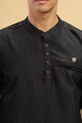 men's black short denim kurta 5