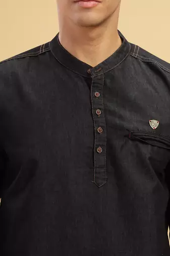men's black short denim kurta