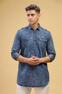 men's black cloud denim short pathani kurta 1