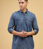 men's black cloud denim short pathani kurta