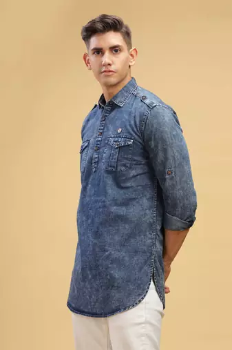 men's black cloud denim short pathani kurta