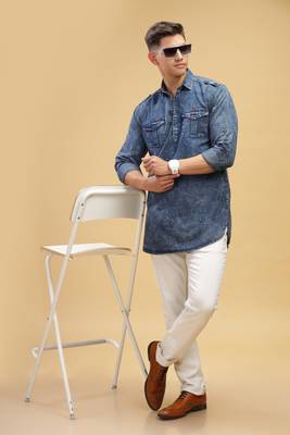 men's black cloud denim short pathani kurta 4