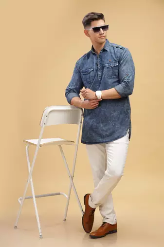 men's black cloud denim short pathani kurta