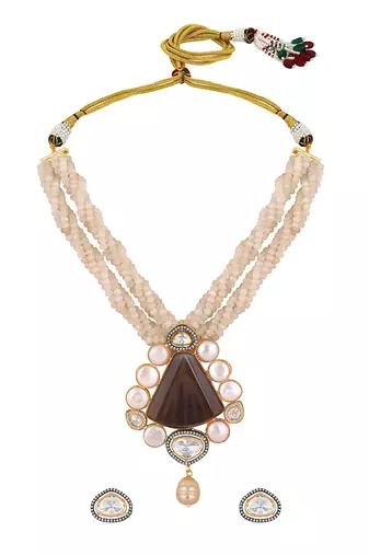 Agates, baroque pearls micron gold polis brass necklace set