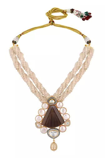 Agates, baroque pearls micron gold polis brass necklace set