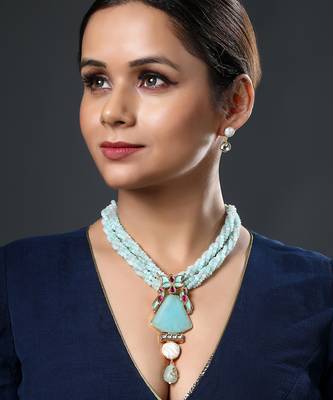 Agates, baroque pearls micron gold polis brass necklace set 1