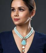 Agates, baroque pearls micron gold polis brass necklace set