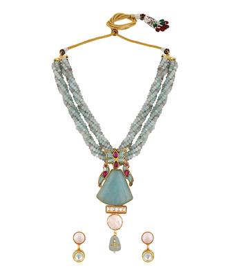 Agates, baroque pearls micron gold polis brass necklace set 2
