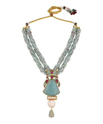 Agates, baroque pearls micron gold polis brass necklace set 3