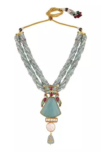 Agates, baroque pearls micron gold polis brass necklace set